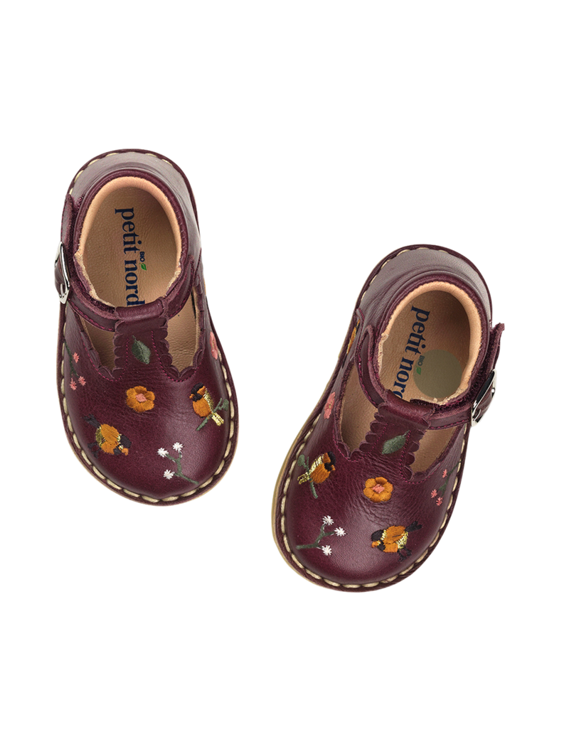 Petit Nord T-Bar Scallop Birds T-bars and Ballerinas Plum 075