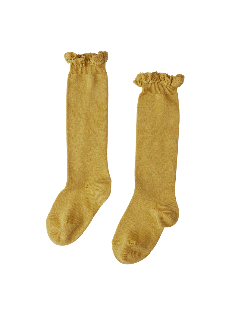 Petit Nord Knee Socks with Lace Edging Socks Mustard 036