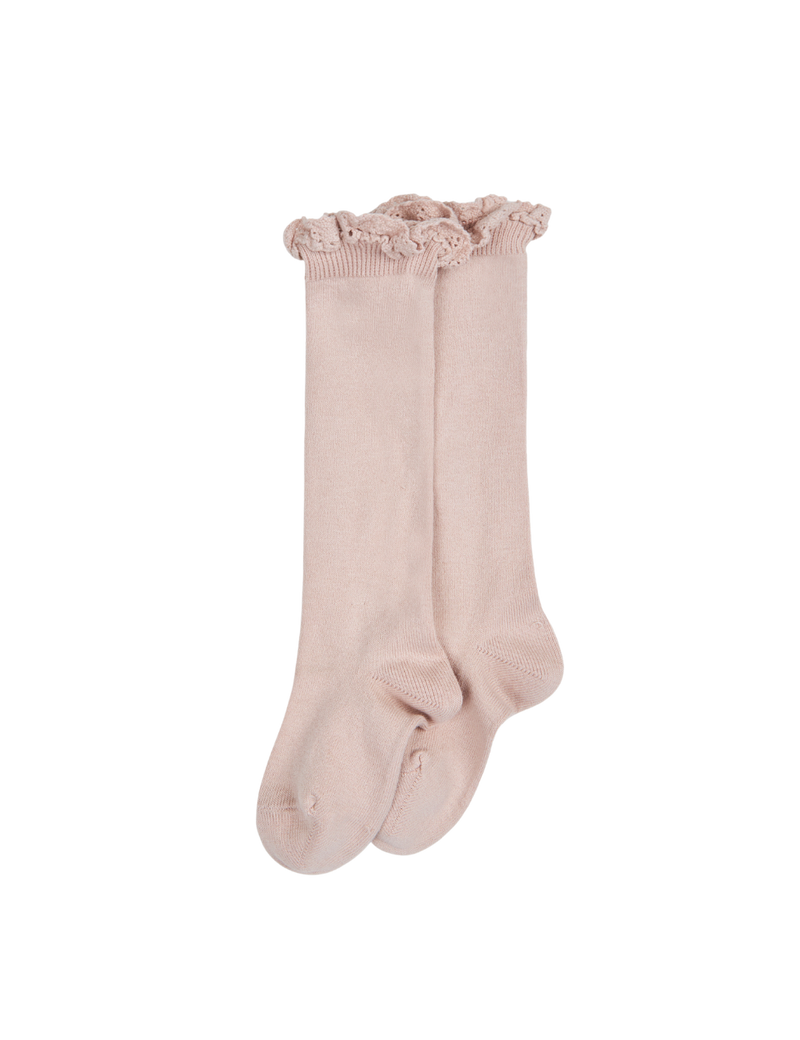 Petit Nord Knee Socks with Lace Edging Socks Old rose 020